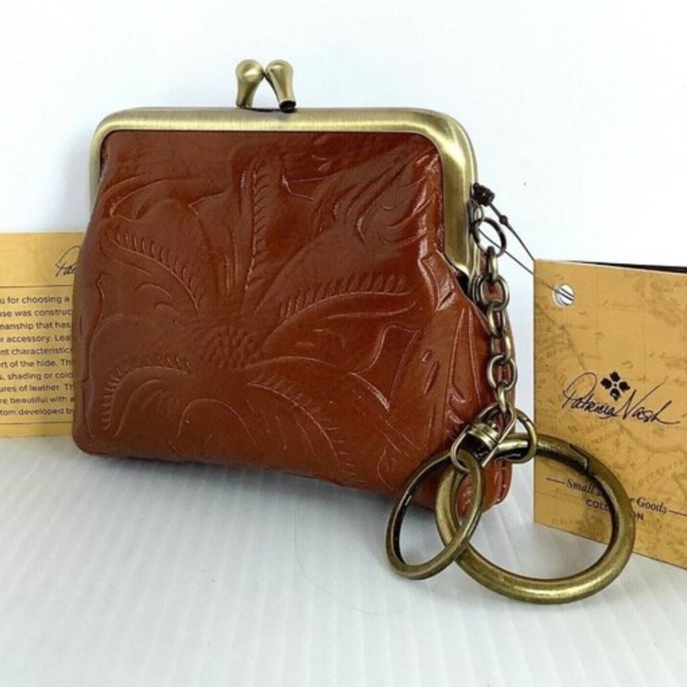Patricia Nash Coin Purse/Keychain in brown leather